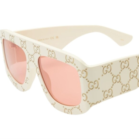 Gucci Designer Cream Gold Logo Statment Sunglasses Italy main image 10
